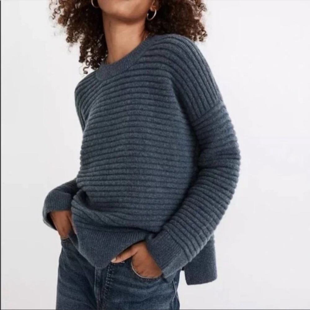 Madewell Elsmere Sweater Pullover Wool Blend Heather Lake SOFT Women Size XS NWT